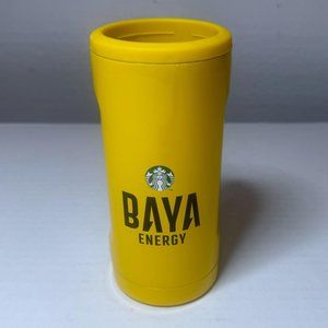 Starbucks Baya Energy Slim Can Koozie Yellow Drink Stainless Steel Insulated